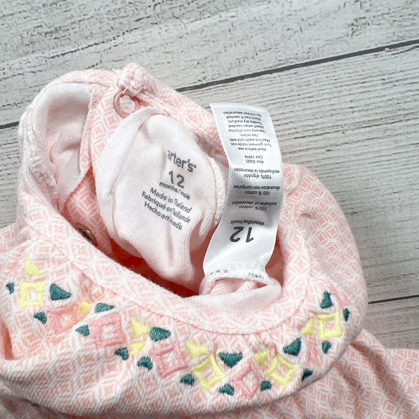 Carter’s Baby Girl Dress Bodysuit Pink Embroidered Flutter Sleeve One Piece 12 Months