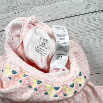 Carter’s Baby Girl Dress Bodysuit Pink Embroidered Flutter Sleeve One Piece 12 Months