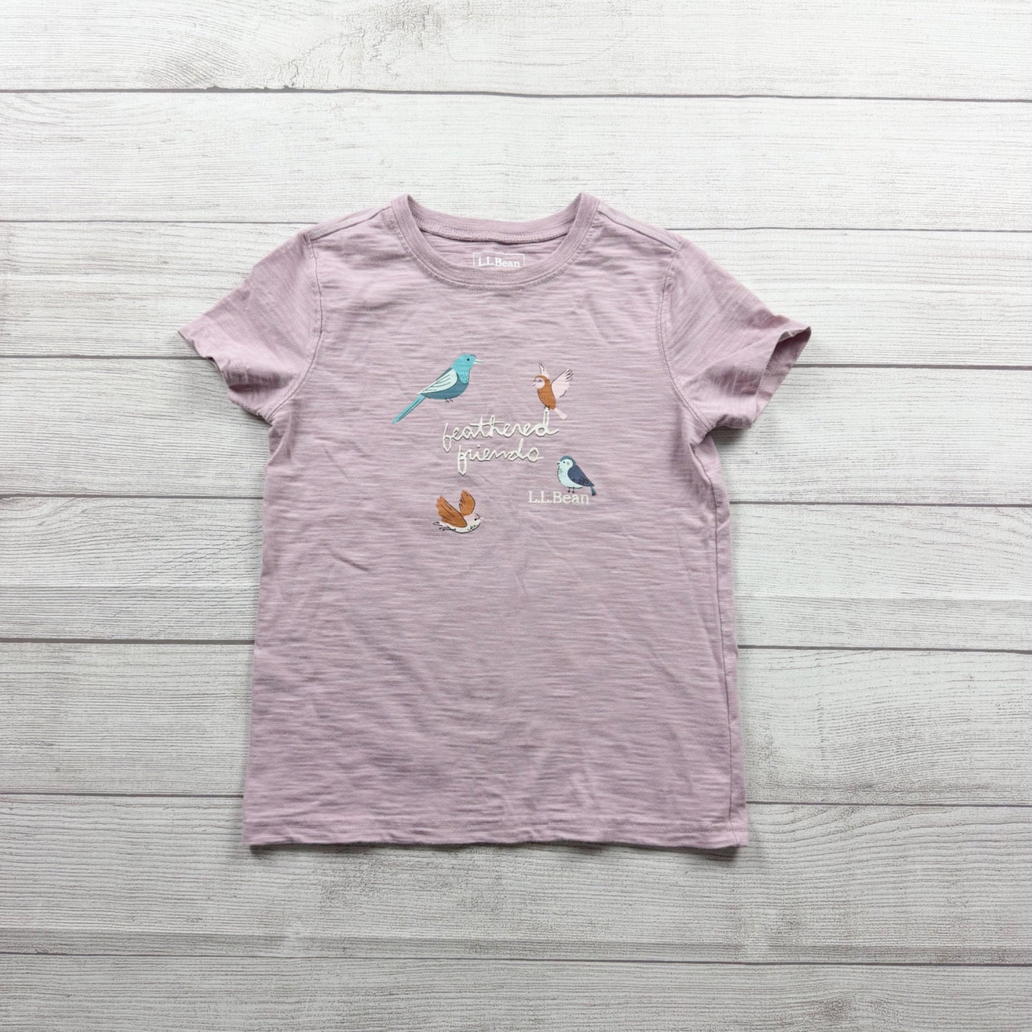 L.L.Bean Girls Feathered Friends T-Shirt Lavender Bird Graphic 6X-7