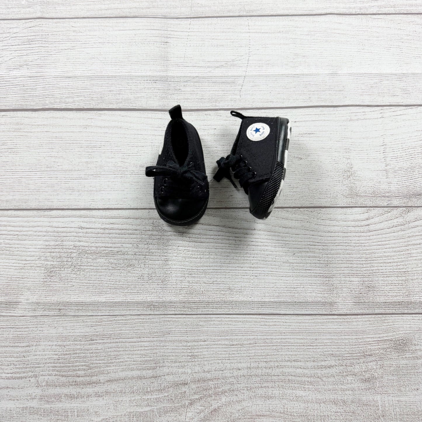 Baby Toddler Black Canvas Sneakers Lace-Up Shoes Soft Sole Crib Star Patch 1