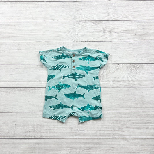 Old Navy Baby Shark Print Romper Short Sleeve Henley 3-6 Months