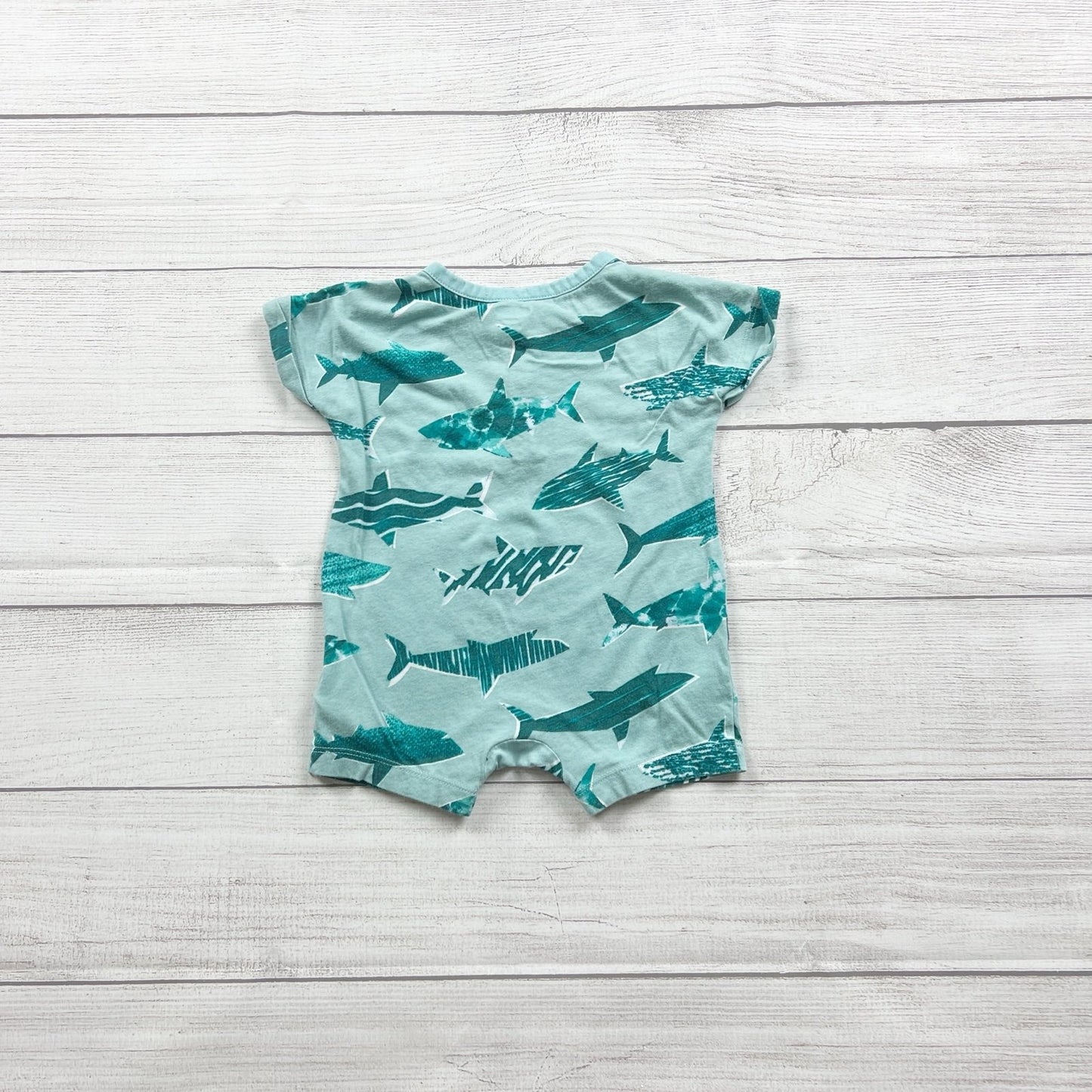 Old Navy Baby Shark Print Romper Short Sleeve Henley 3-6 Months