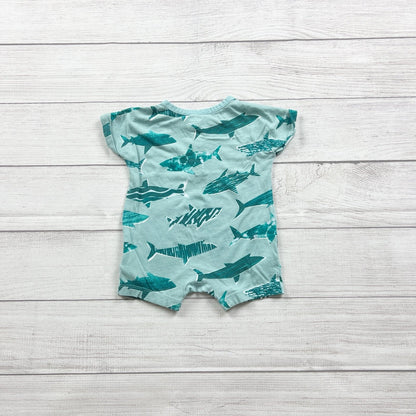 Old Navy Baby Shark Print Romper Short Sleeve Henley 3-6 Months