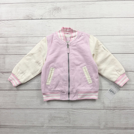 London Fog Toddler Girls Varsity Jacket Pink Sherpa Lined Bomber Zip Up 3T