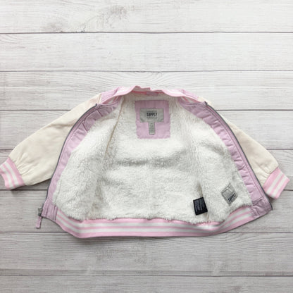 London Fog Toddler Girls Varsity Jacket Pink Sherpa Lined Bomber Zip Up 3T