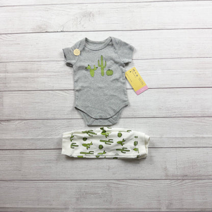 Monica + Andy Cactus Print Organic Cotton Baby Bodysuit Pants Set NWT 0-3 Months