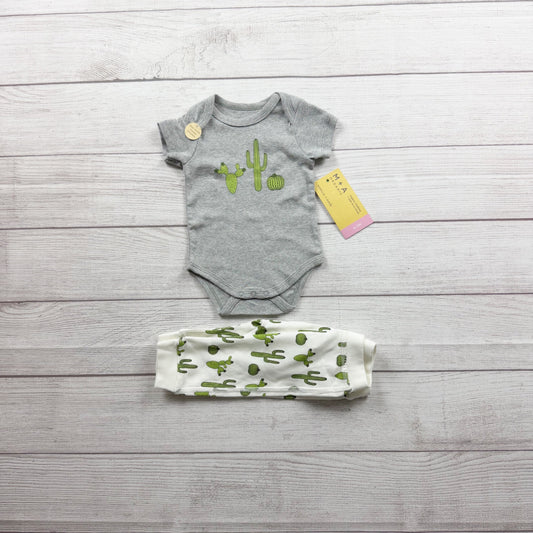 Monica + Andy Cactus Print Organic Cotton Baby Bodysuit Pants Set NWT 0-3 Months