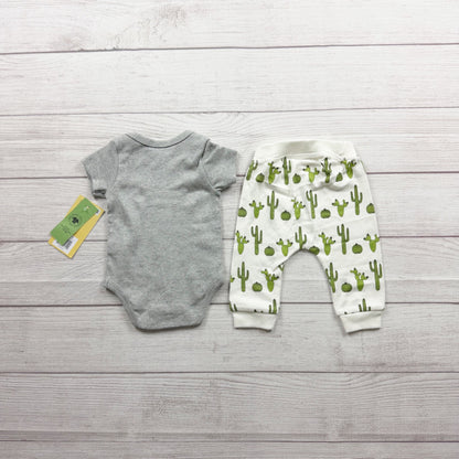Monica + Andy Cactus Print Organic Cotton Baby Bodysuit Pants Set NWT 0-3 Months