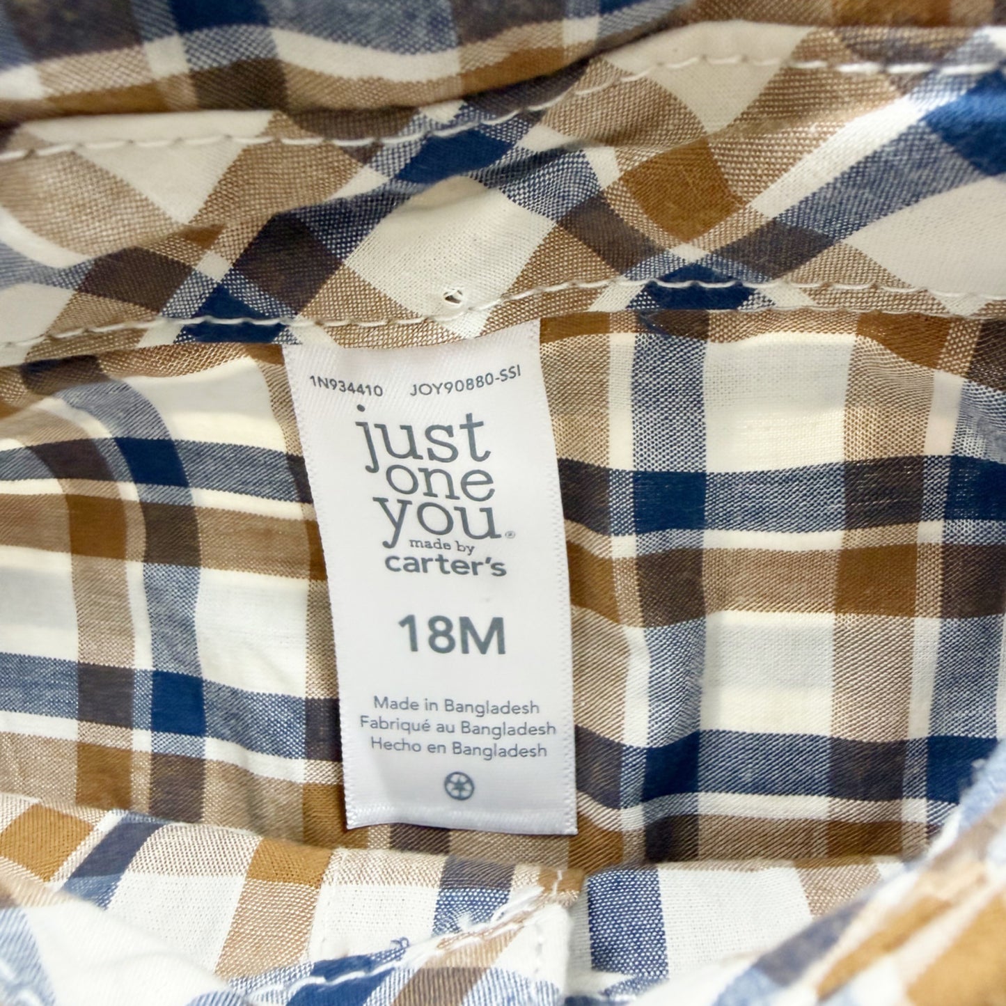 Just One You Carter's Plaid Button Up Shirt Boys Long Sleeve 12-18 Months