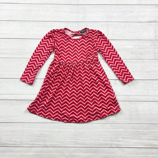 Picapino Toddler Girls Chevron Print Long Sleeve Dress Red 4T