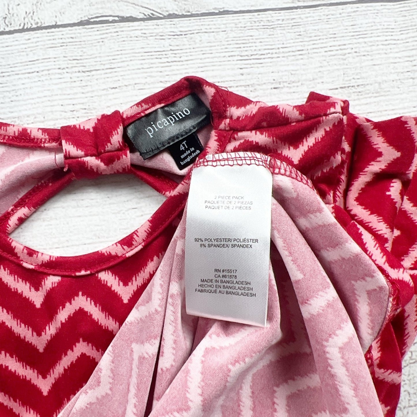 Picapino Toddler Girls Chevron Print Long Sleeve Dress Red 4T