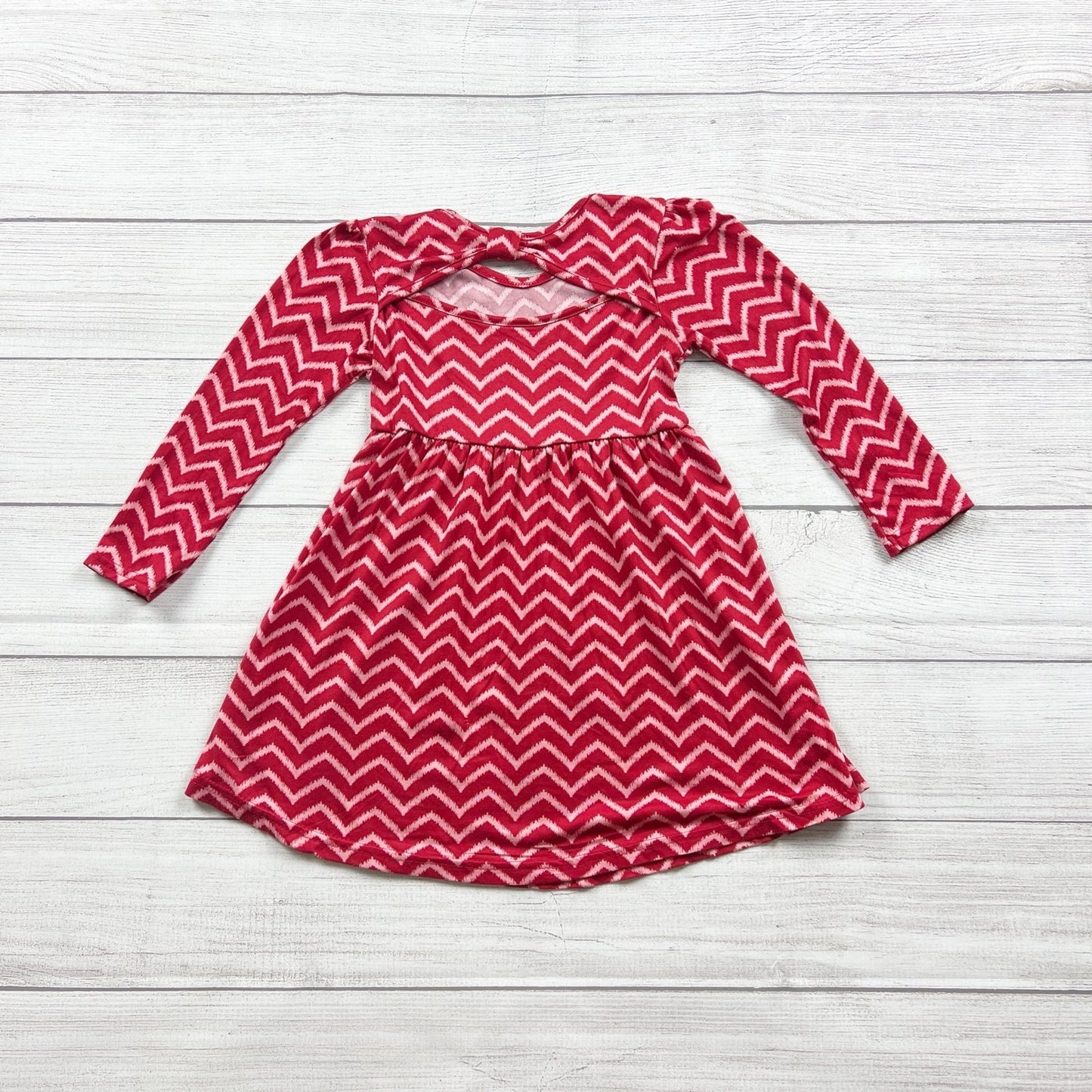 Picapino Toddler Girls Chevron Print Long Sleeve Dress Red 4T