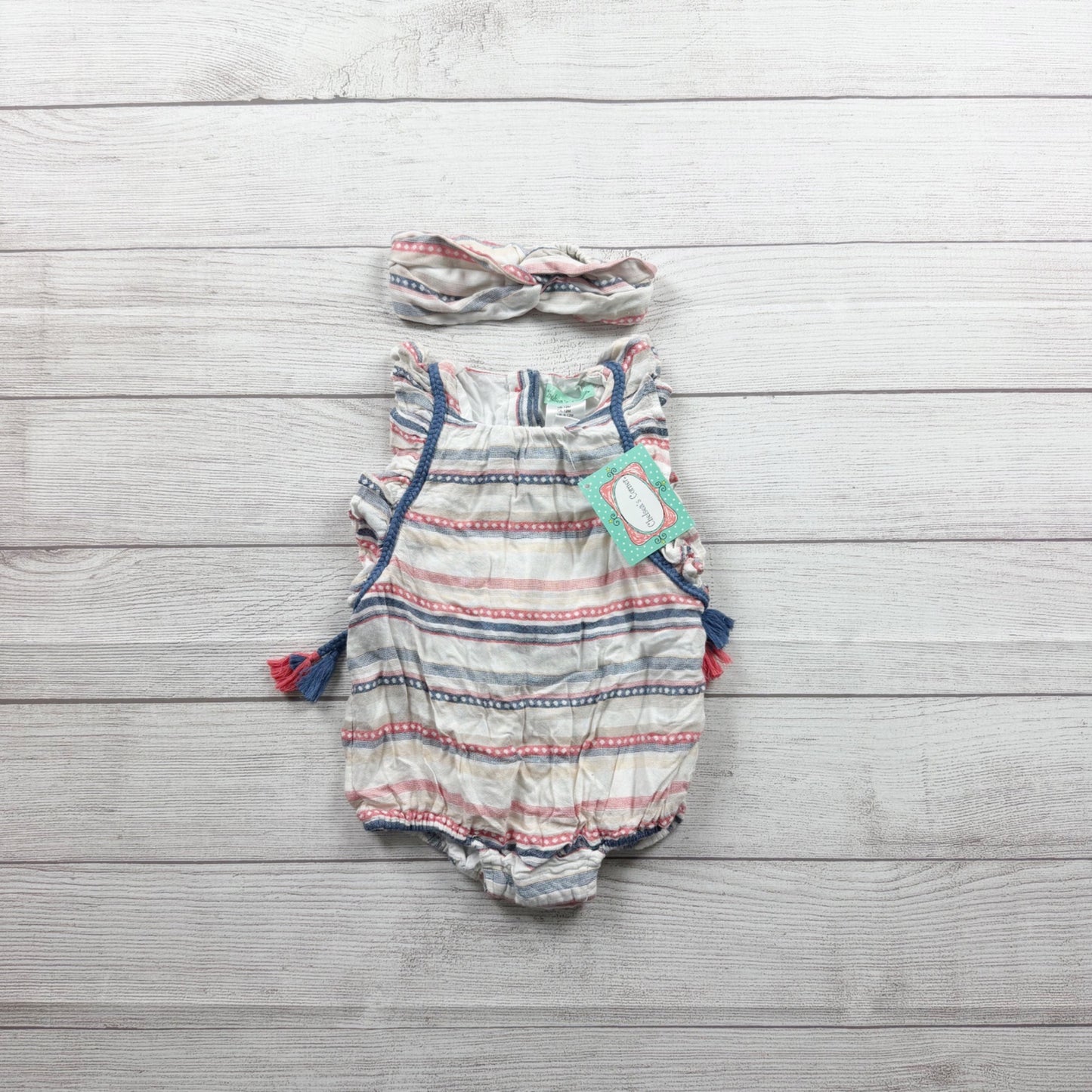 Chelsea’s Corner Baby Girl Romper Headband Set Stripe Sleeveless NWT 9-12 Months