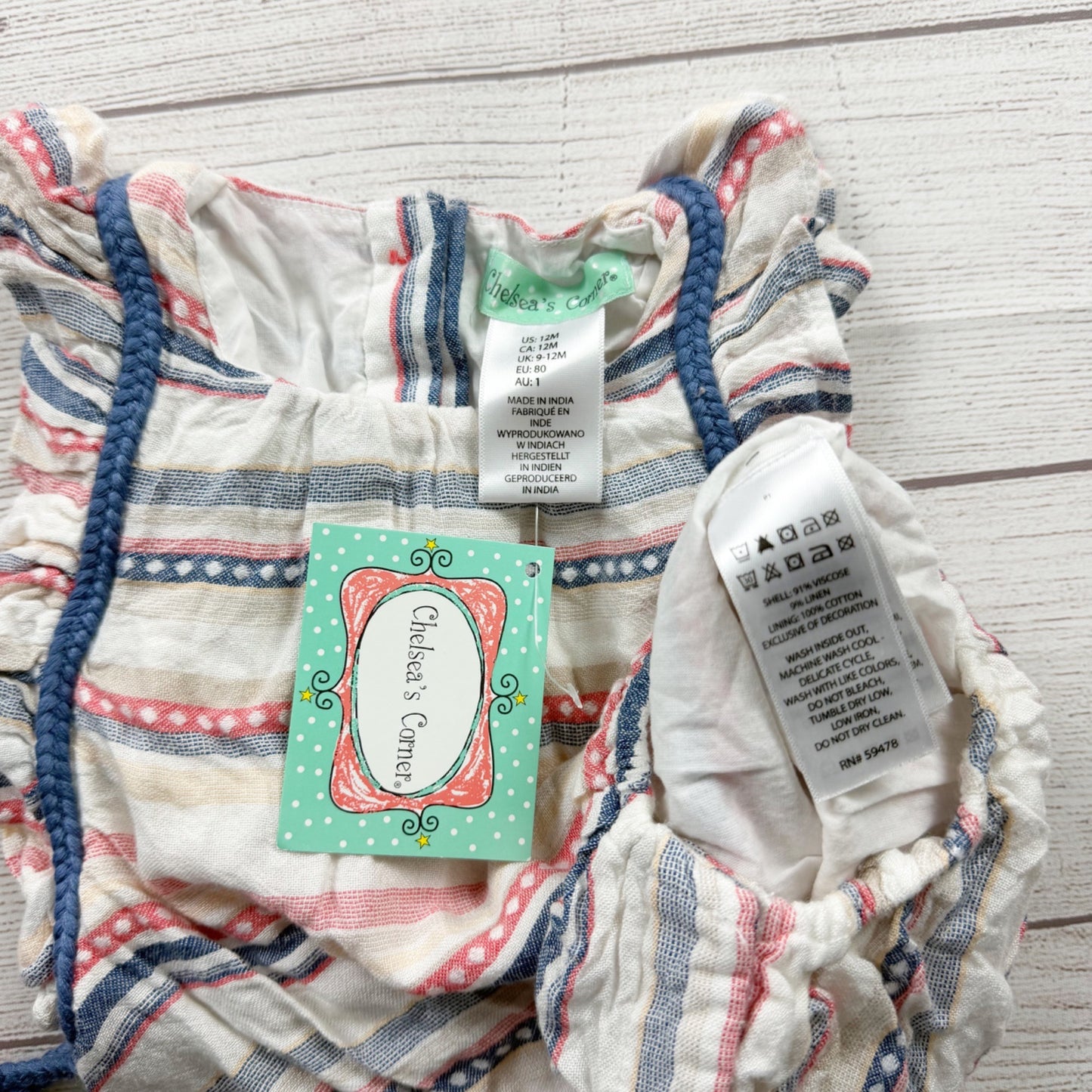 Chelsea’s Corner Baby Girl Romper Headband Set Stripe Sleeveless NWT 9-12 Months