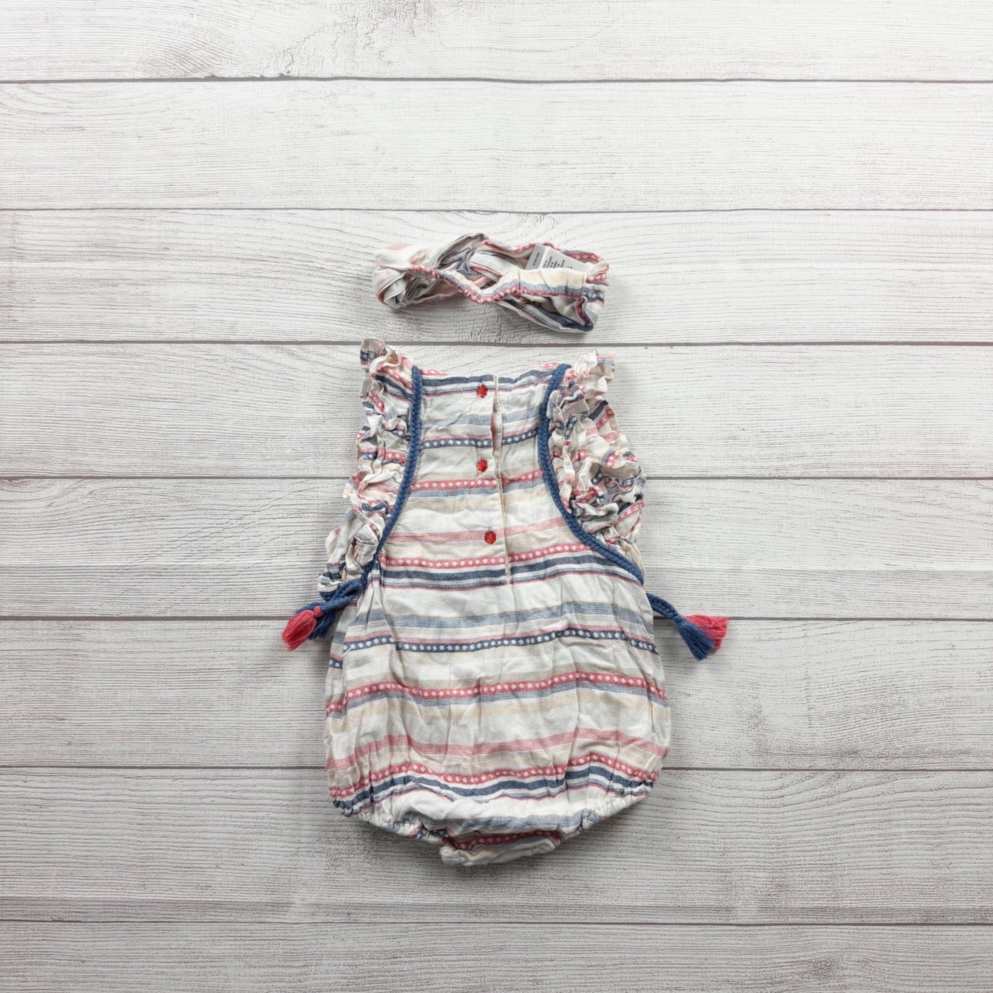Chelsea’s Corner Baby Girl Romper Headband Set Stripe Sleeveless NWT 9-12 Months