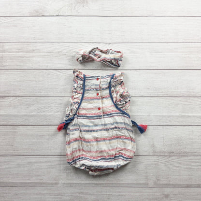 Chelsea’s Corner Baby Girl Romper Headband Set Stripe Sleeveless NWT 9-12 Months