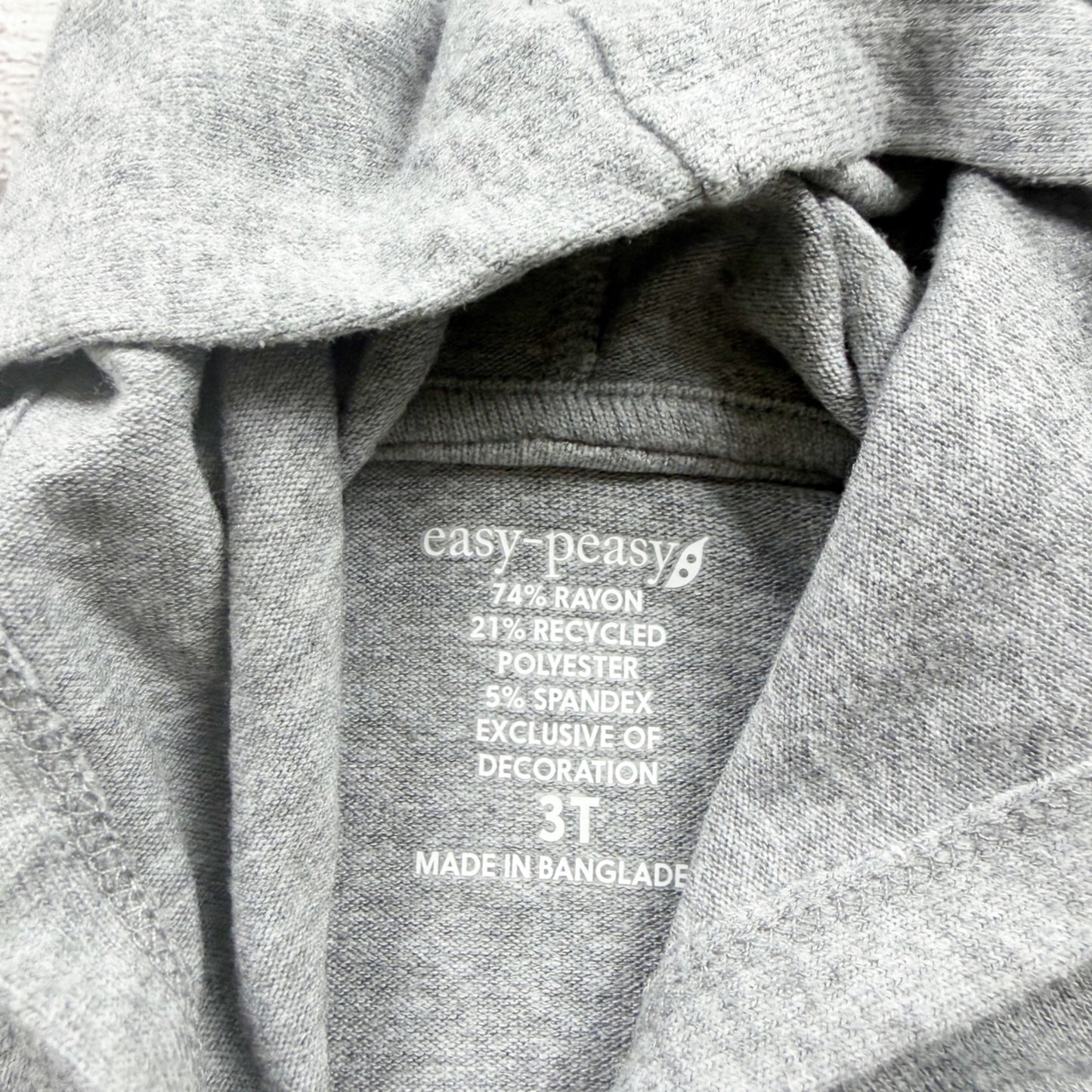 Easy Peasy Grey Hooded Long Sleeve Toddler Lightweight Rayon Blend 3T