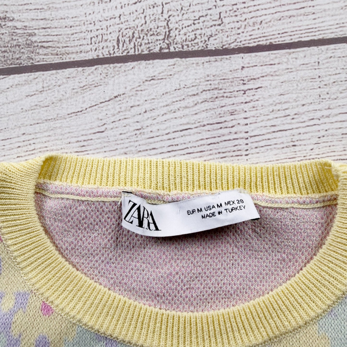 Zara Girls Sweater Vest Pastel Knit Sleeveless Pullover Yellow Trim M