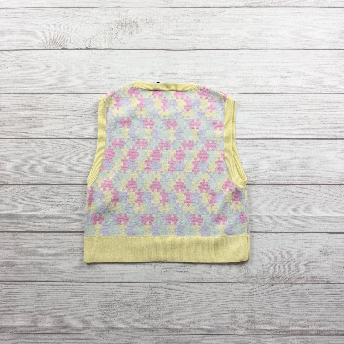 Zara Girls Sweater Vest Pastel Knit Sleeveless Pullover Yellow Trim M
