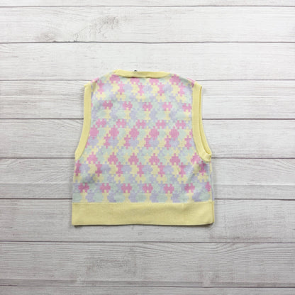Zara Girls Sweater Vest Pastel Knit Sleeveless Pullover Yellow Trim M