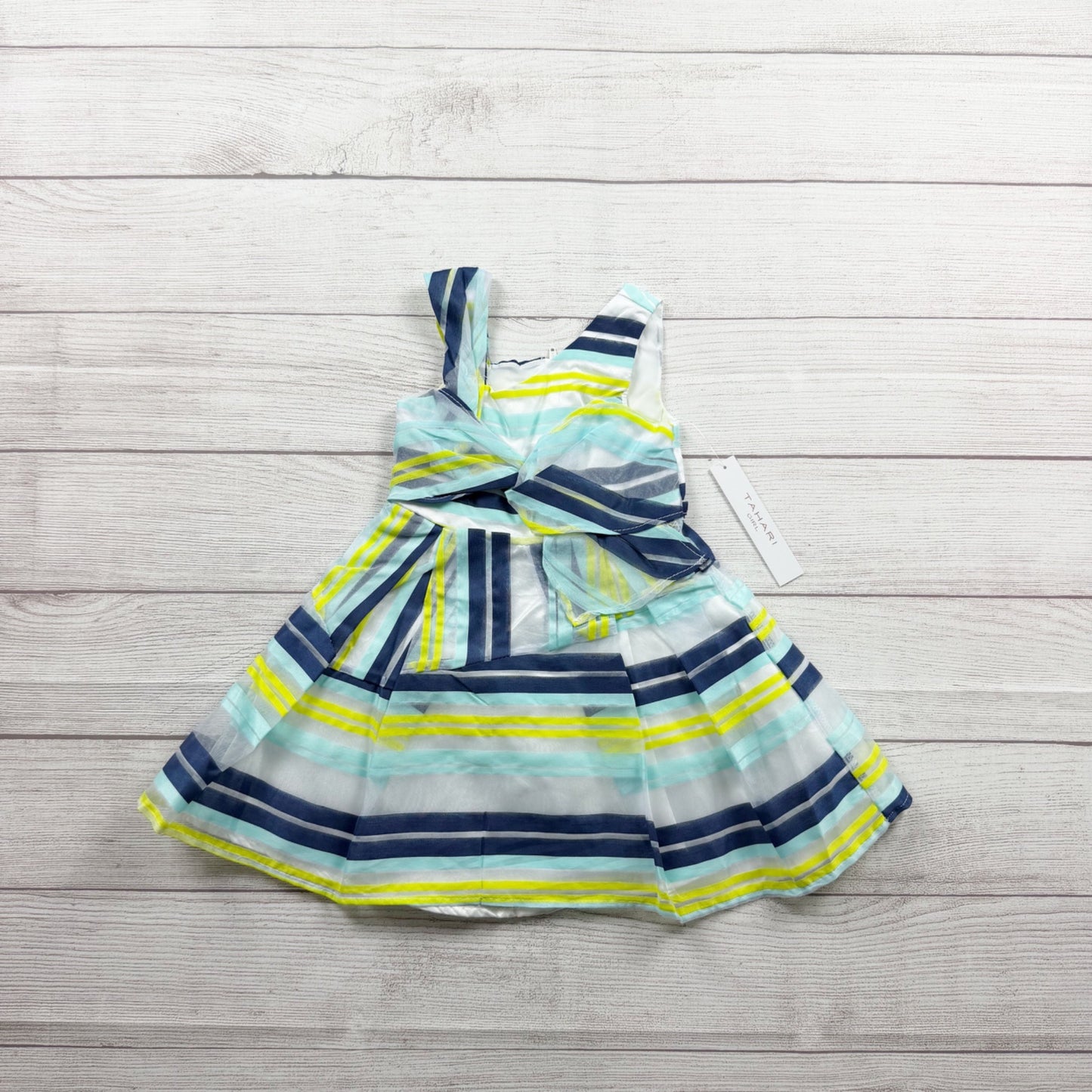 Tahari Girl Striped Sleeveless Dress Blue White Yellow Green NWT 2T
