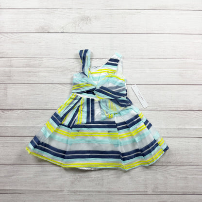 Tahari Girl Striped Sleeveless Dress Blue White Yellow Green NWT 2T