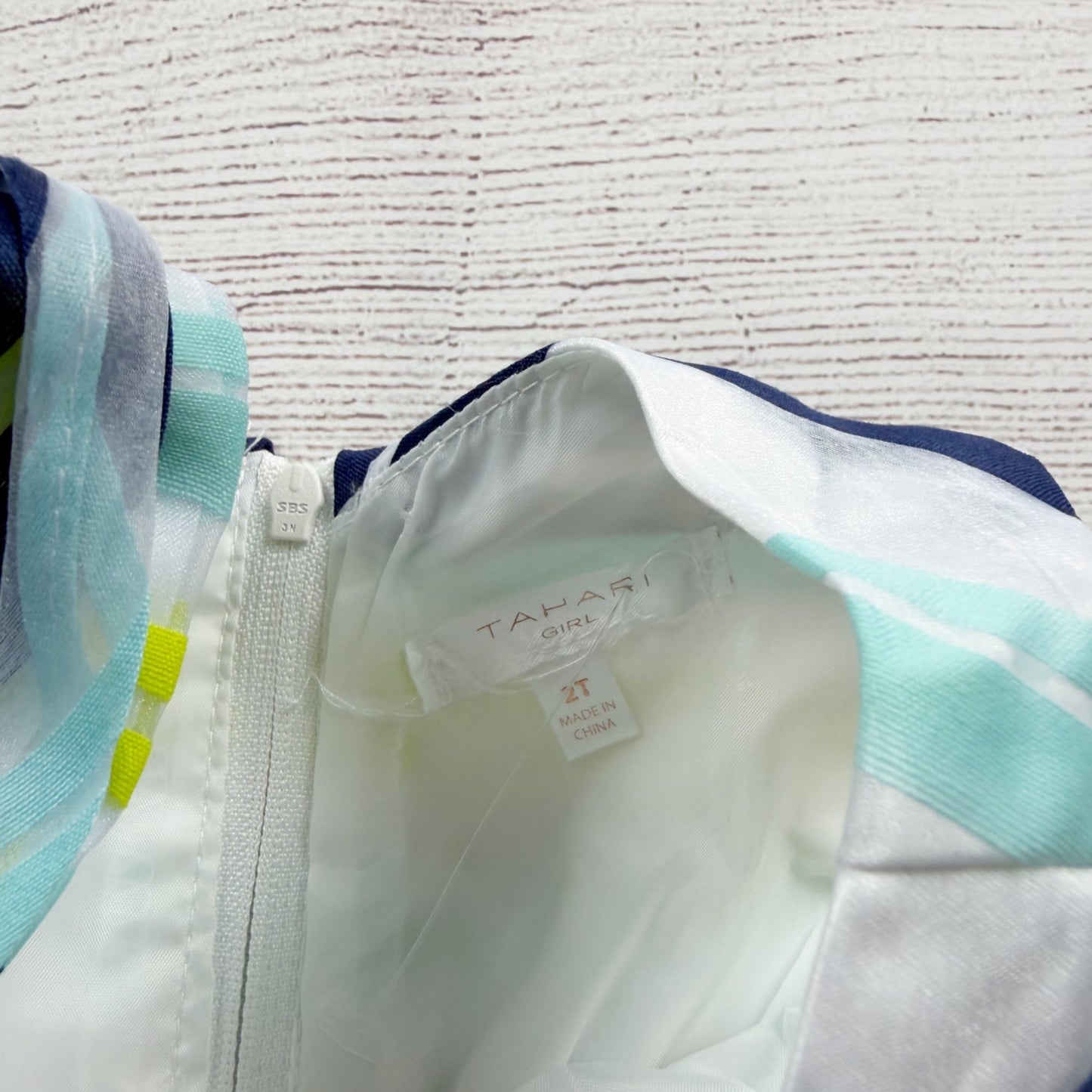 Tahari Girl Striped Sleeveless Dress Blue White Yellow Green NWT 2T