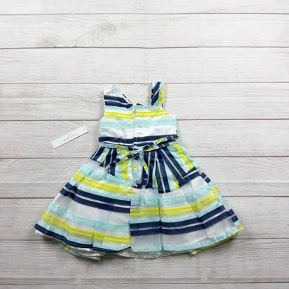 Tahari Girl Striped Sleeveless Dress Blue White Yellow Green NWT 2T
