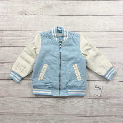 London Fog Toddler Varsity Jacket Blue White Sherpa Lined Bomber Zip Up 3T