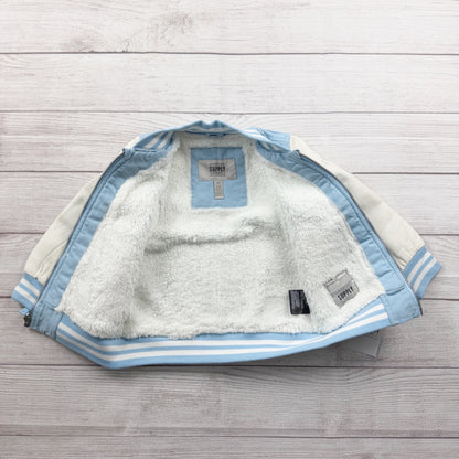 London Fog Toddler Varsity Jacket Blue White Sherpa Lined Bomber Zip Up 3T