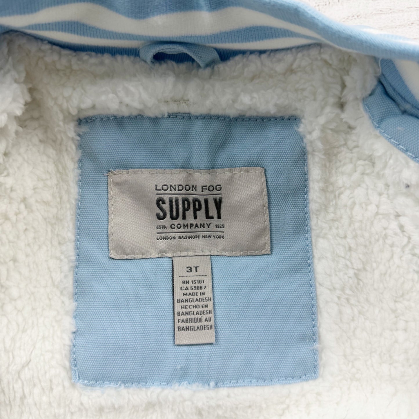 London Fog Toddler Varsity Jacket Blue White Sherpa Lined Bomber Zip Up 3T