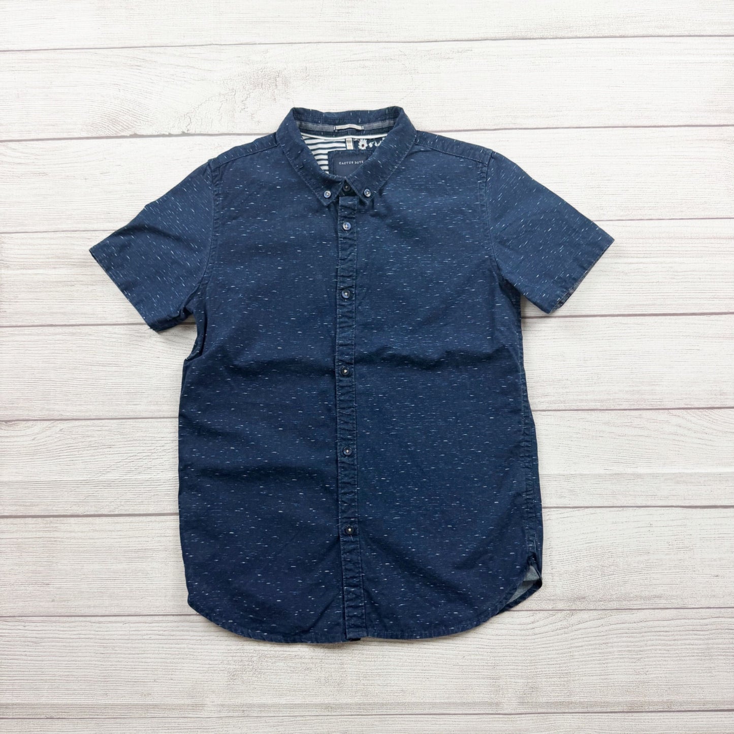 Cactus Boys Short Sleeve Button Up Shirt Blue Lightweight Casual 11-12