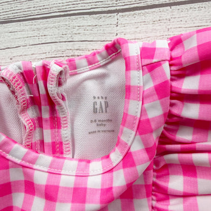 Baby Gap Pink Gingham Long Sleeve Ruffle Baby Swimsuit 0-6 Months