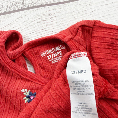 Garanimals Toddler Girls Red Long Sleeve Top Ribbed Floral Embroidery 2T