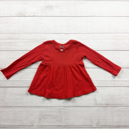 Garanimals Toddler Girls Red Long Sleeve Top Ribbed Floral Embroidery 2T