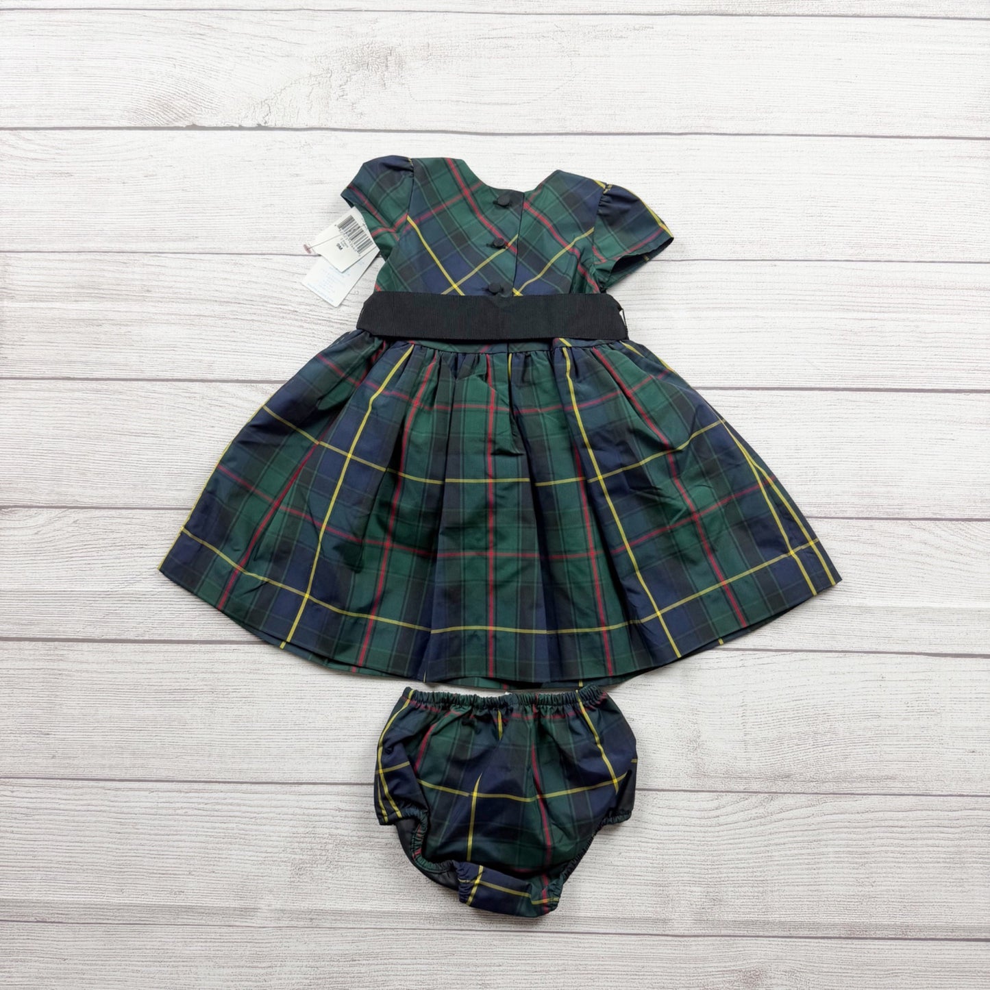 Ralph Lauren Girls Tartan Plaid Dress Set Puff Sleeve Bloomers NWT 6-9 Months