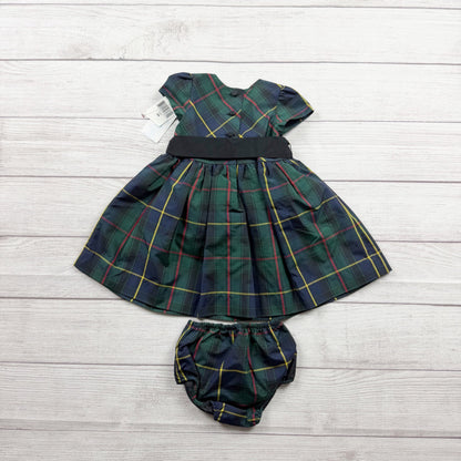 Ralph Lauren Girls Tartan Plaid Dress Set Puff Sleeve Bloomers NWT 6-9 Months