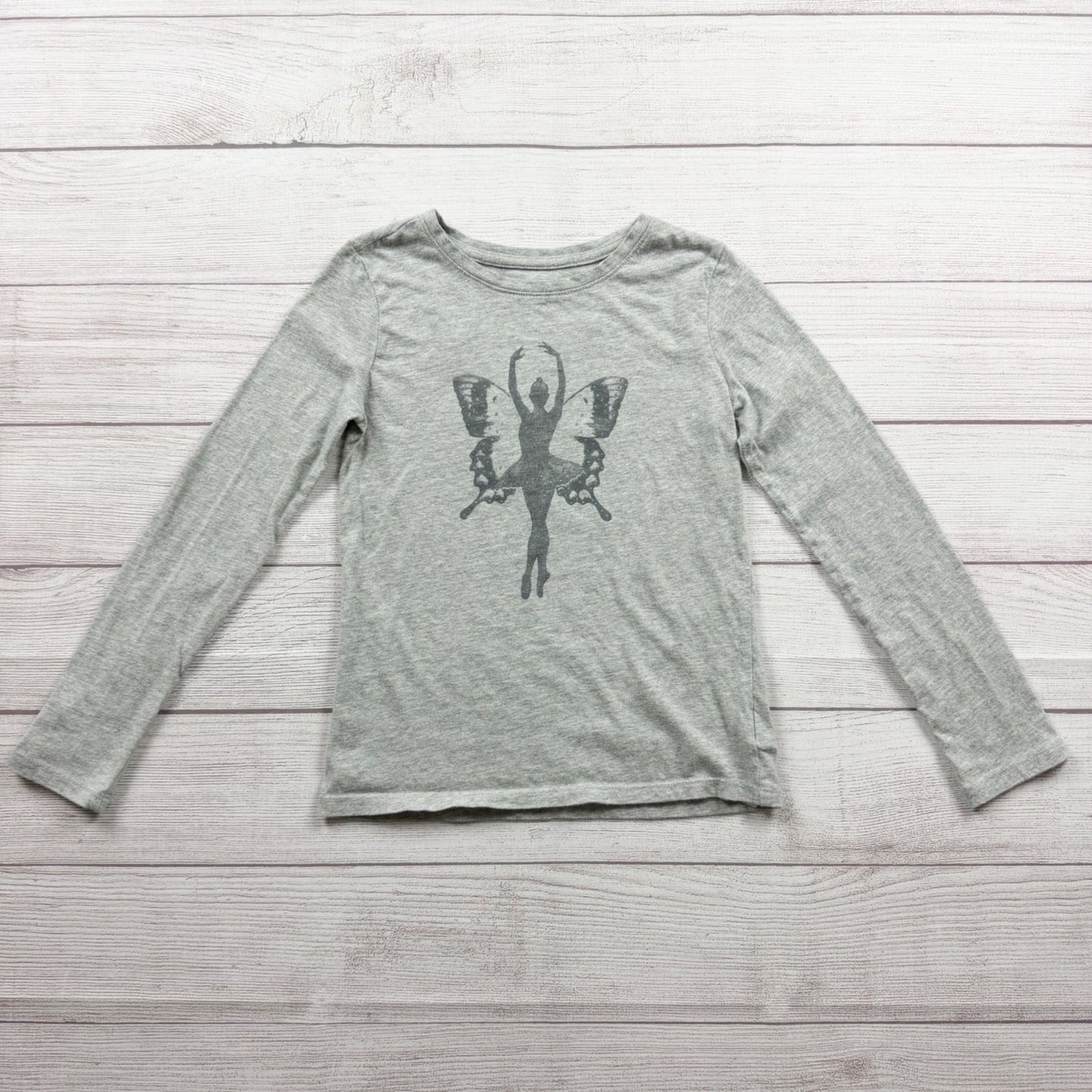 Gap Kids Gray Butterfly Ballerina Long Sleeve Tee Girls M 8-9