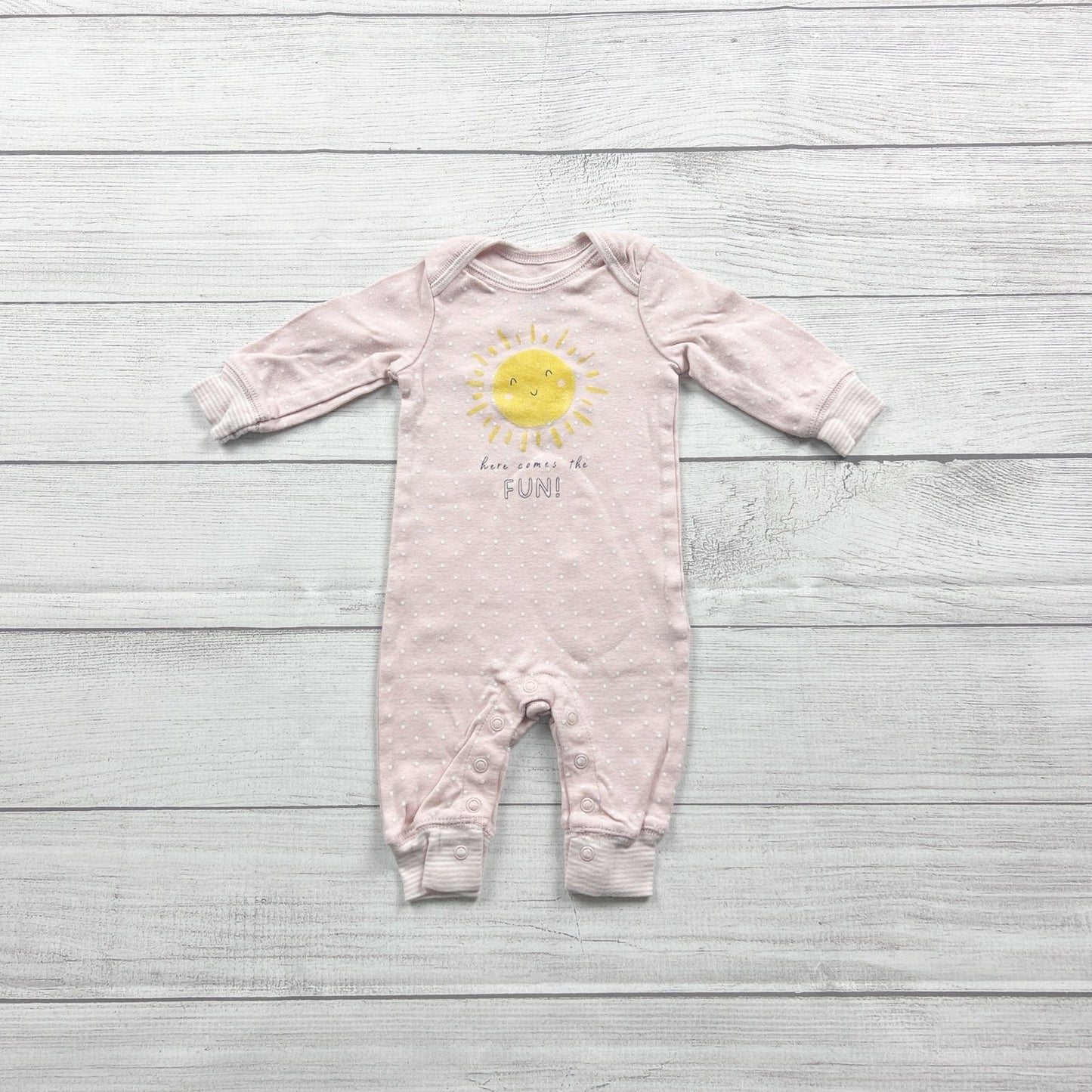 Carter’s Baby Girl Pink Polka Dot Romper One Piece Sunshine Graphic 0-3 Months