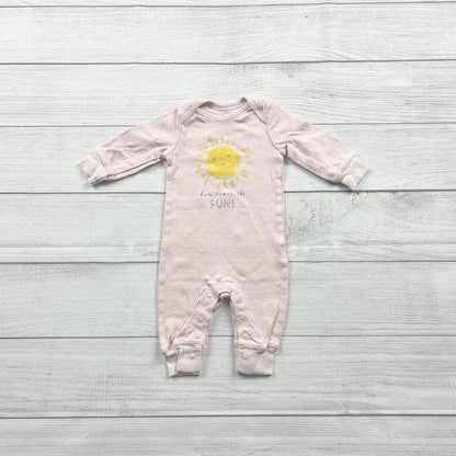 Carter’s Baby Girl Pink Polka Dot Romper One Piece Sunshine Graphic 0-3 Months