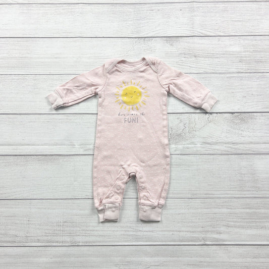 Carter’s Baby Girl Pink Polka Dot Romper One Piece Sunshine Graphic 0-3 Months
