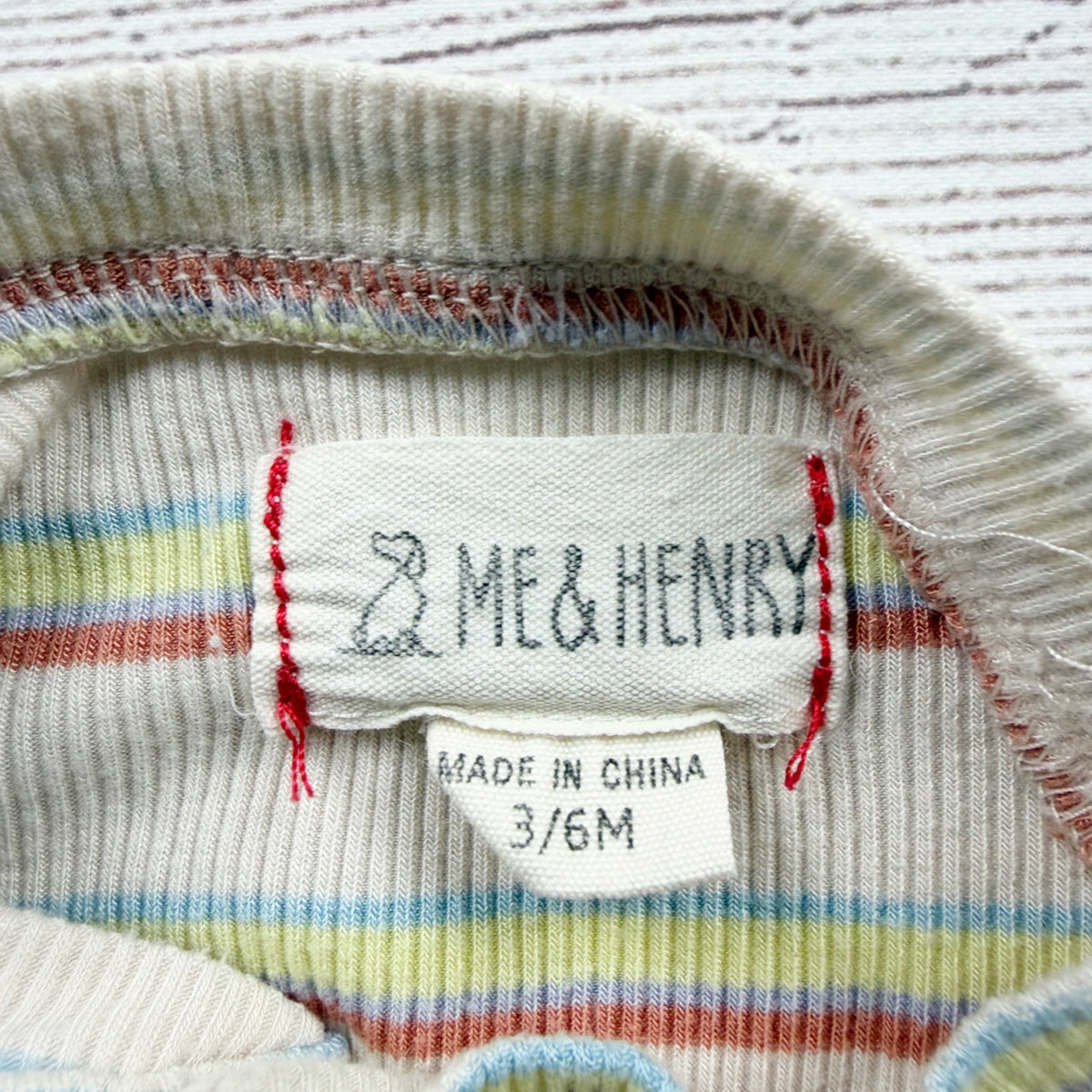 Me & Henry Baby Striped Henley Romper Cotton Blend Pastel 3-6 Months