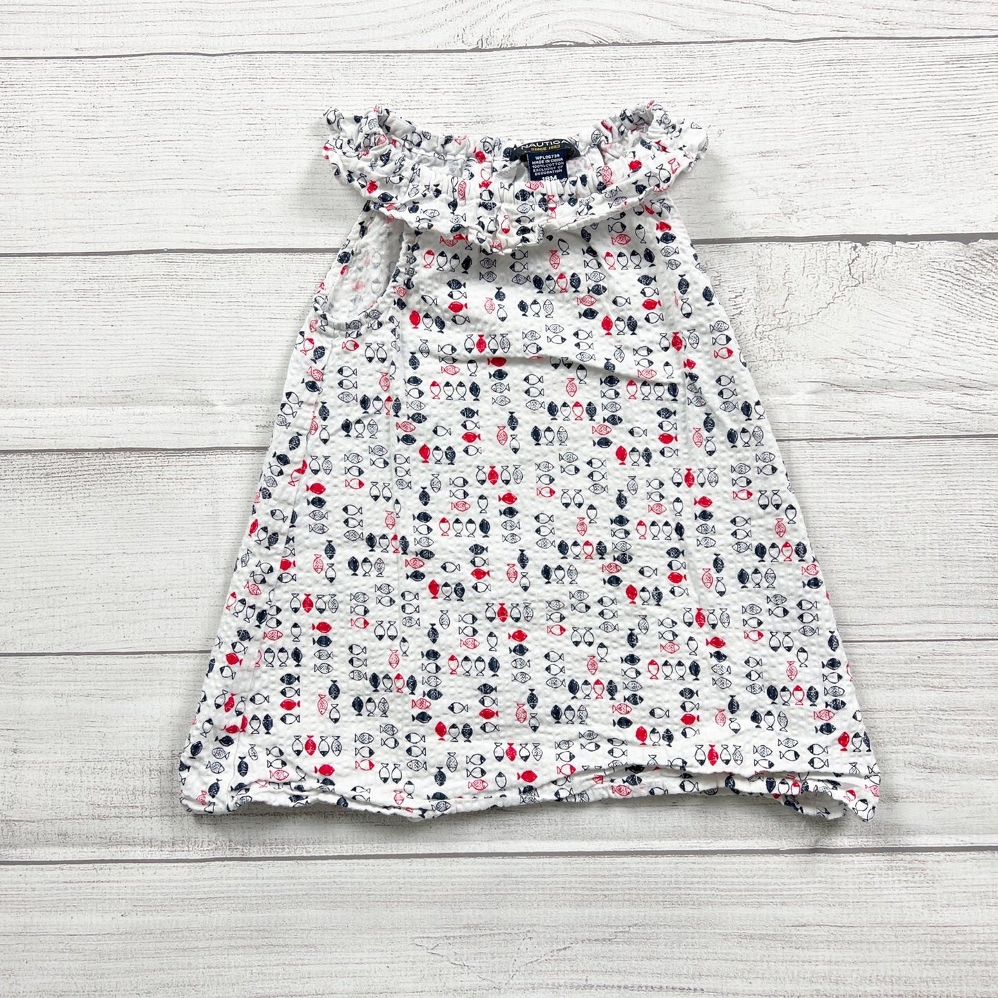 Nautica Baby Girl Dress Fish Print Ruffle Neck Sleeveless Summer 18 Months