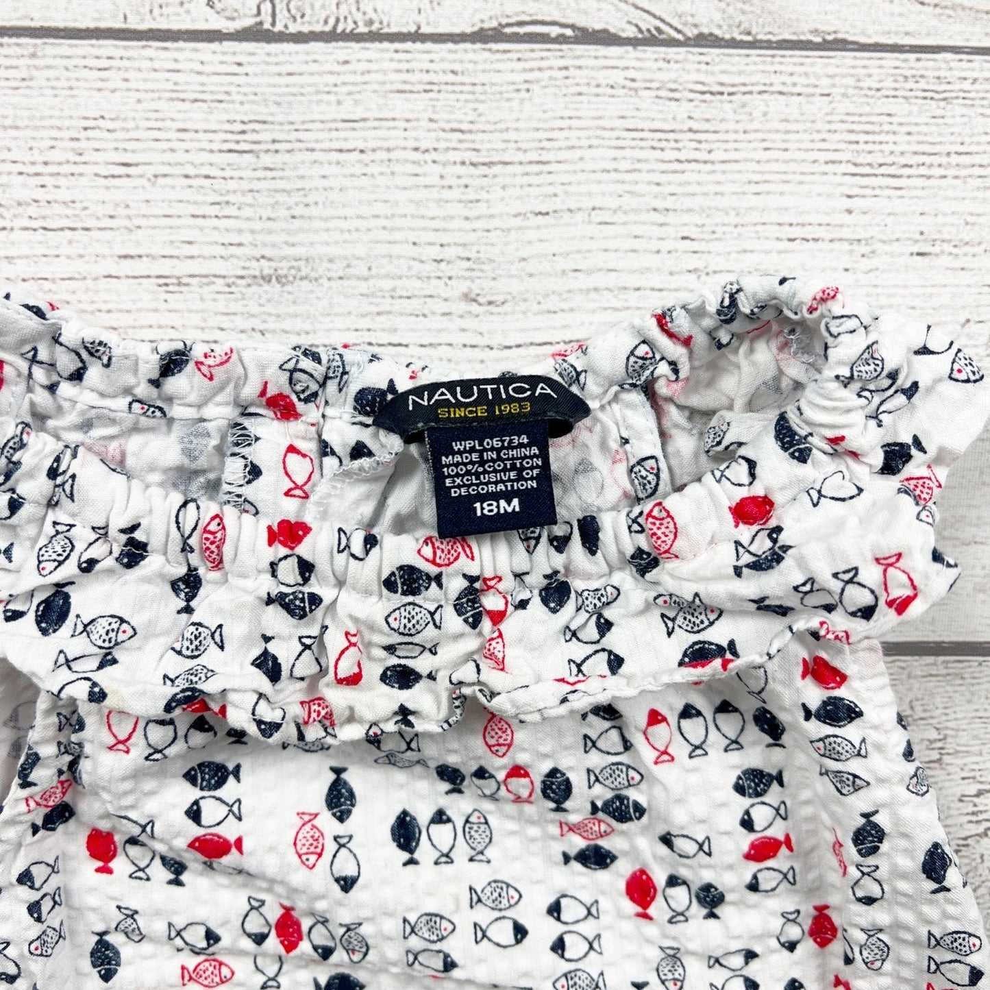 Nautica Baby Girl Dress Fish Print Ruffle Neck Sleeveless Summer 18 Months