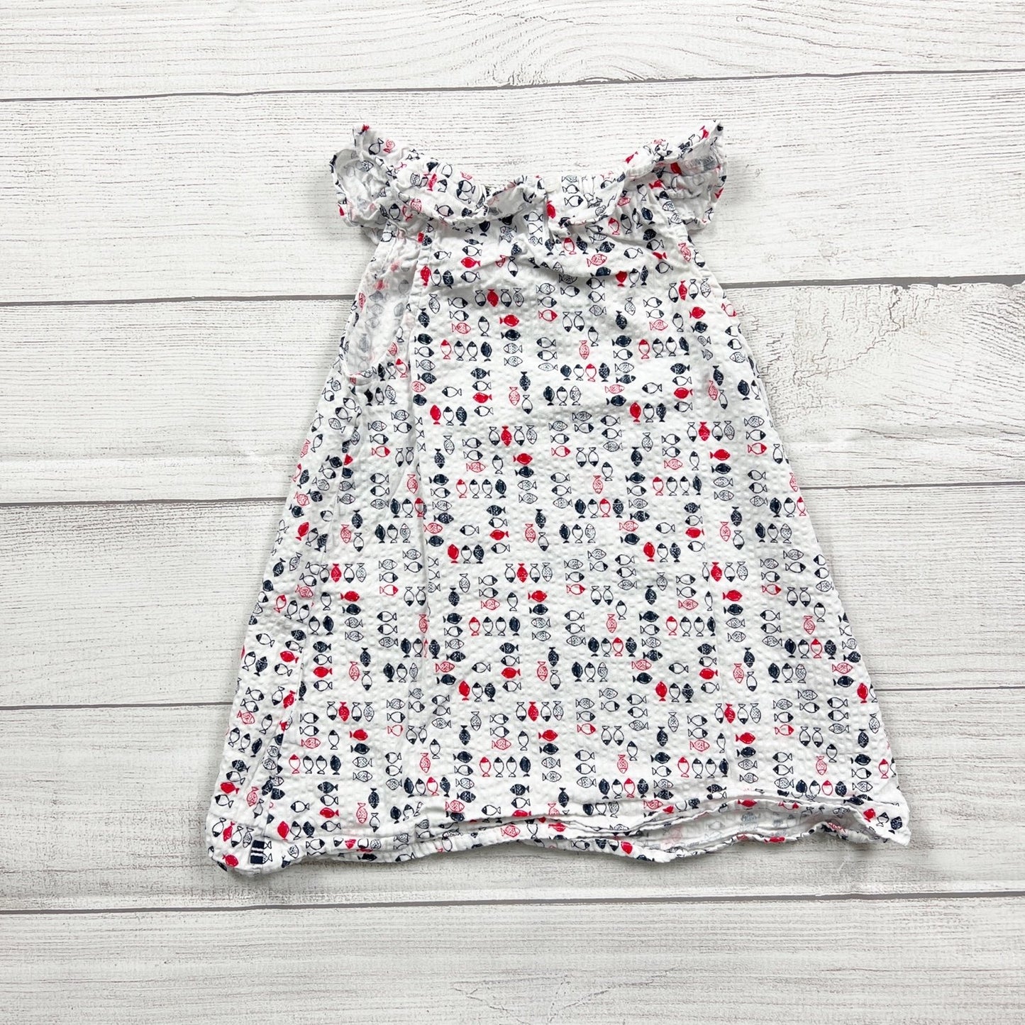 Nautica Baby Girl Dress Fish Print Ruffle Neck Sleeveless Summer 18 Months