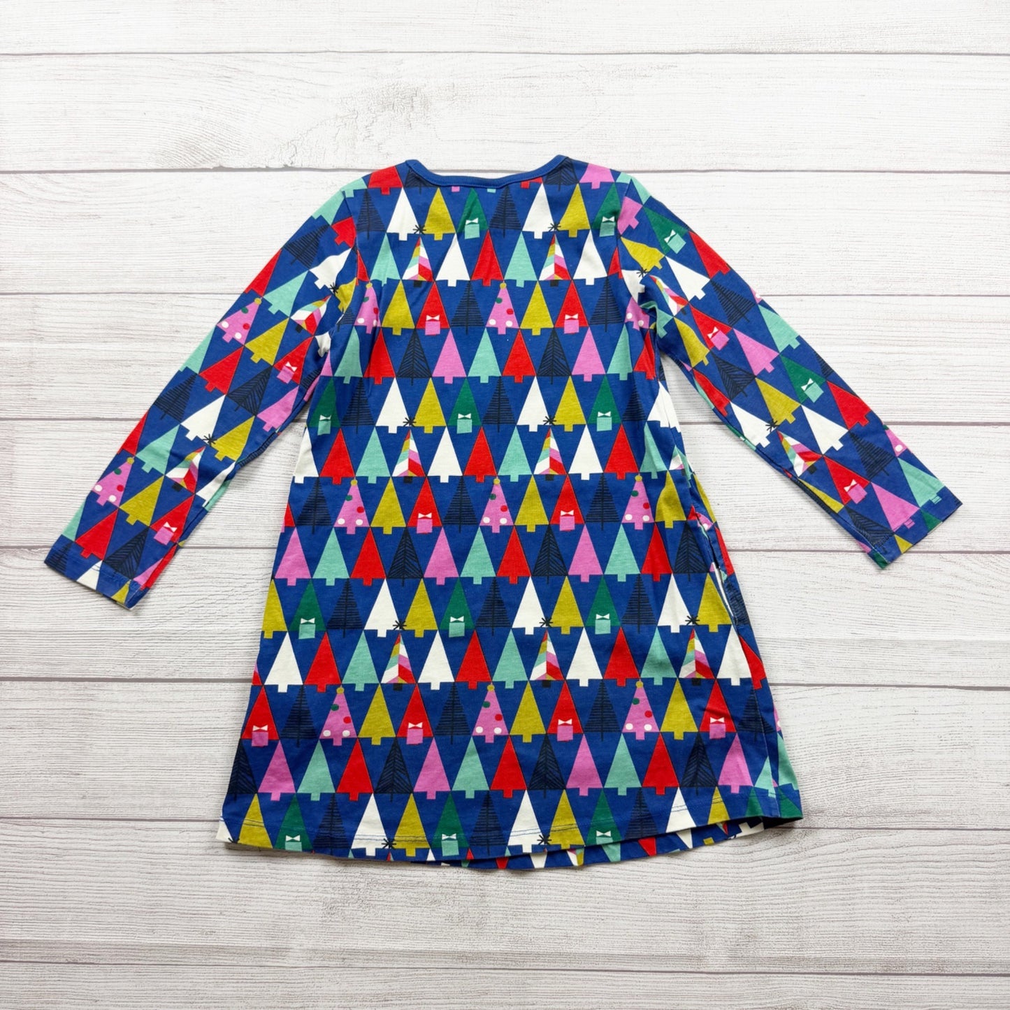 Hanna Andersson Girls Geometric Tree Long Sleeve Dress Blue Multi Cotton 5