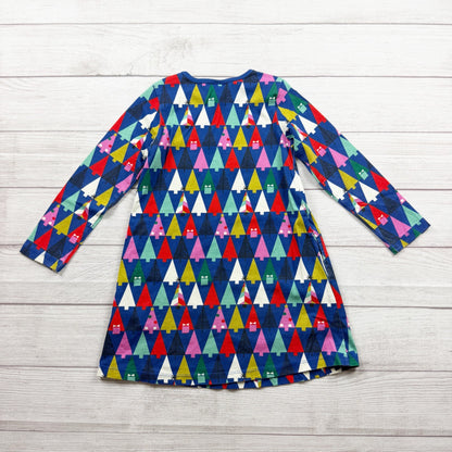 Hanna Andersson Girls Geometric Tree Long Sleeve Dress Blue Multi Cotton 5
