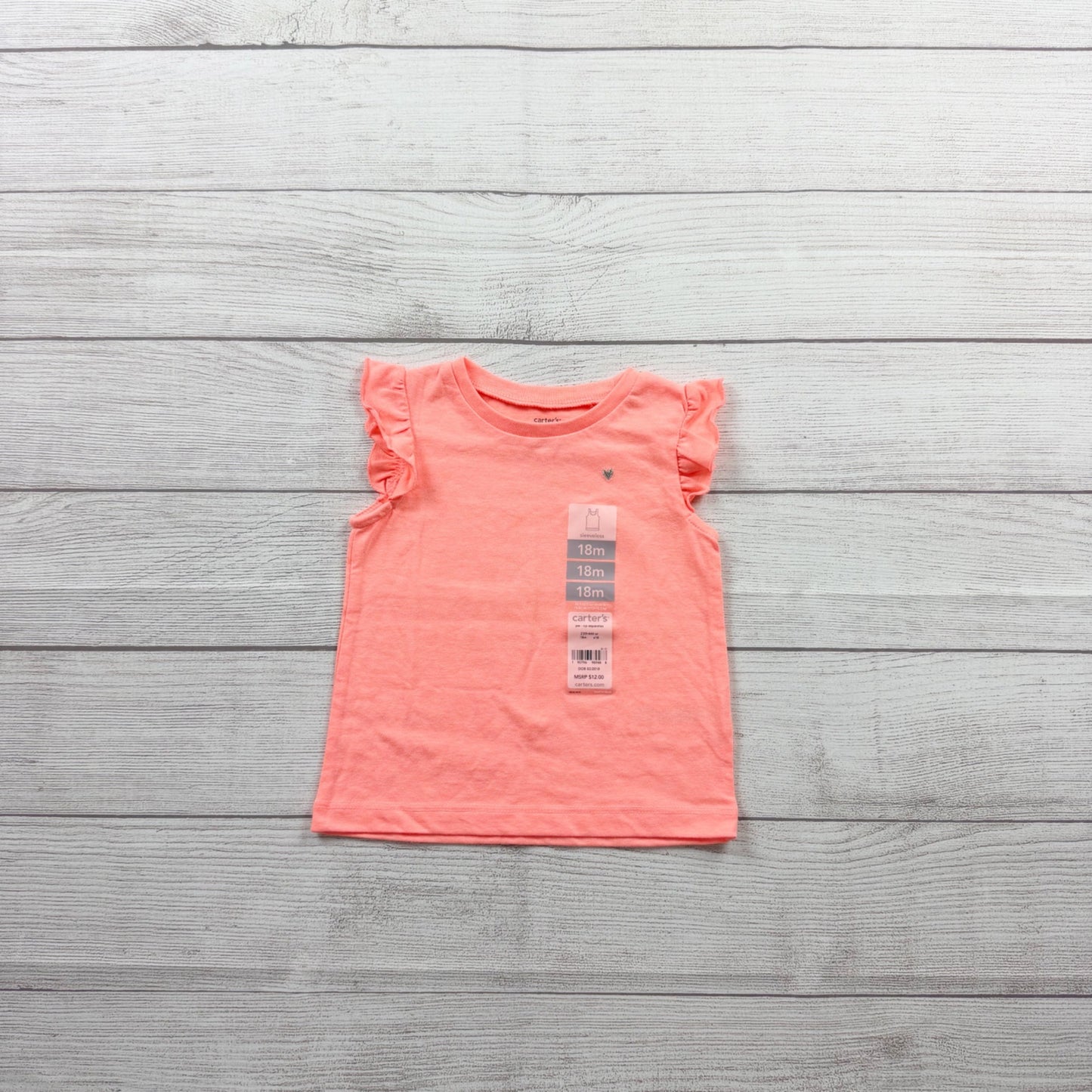 Carter’s Toddler Girl Flutter Sleeve Tank Top Coral Sleeveless NWT 12-18 Months