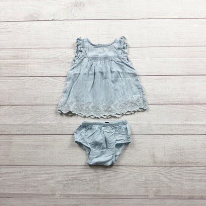 Gap Denim Baby Dress Bloomers Set Light Blue Embroidered Outfit 0-3 Months