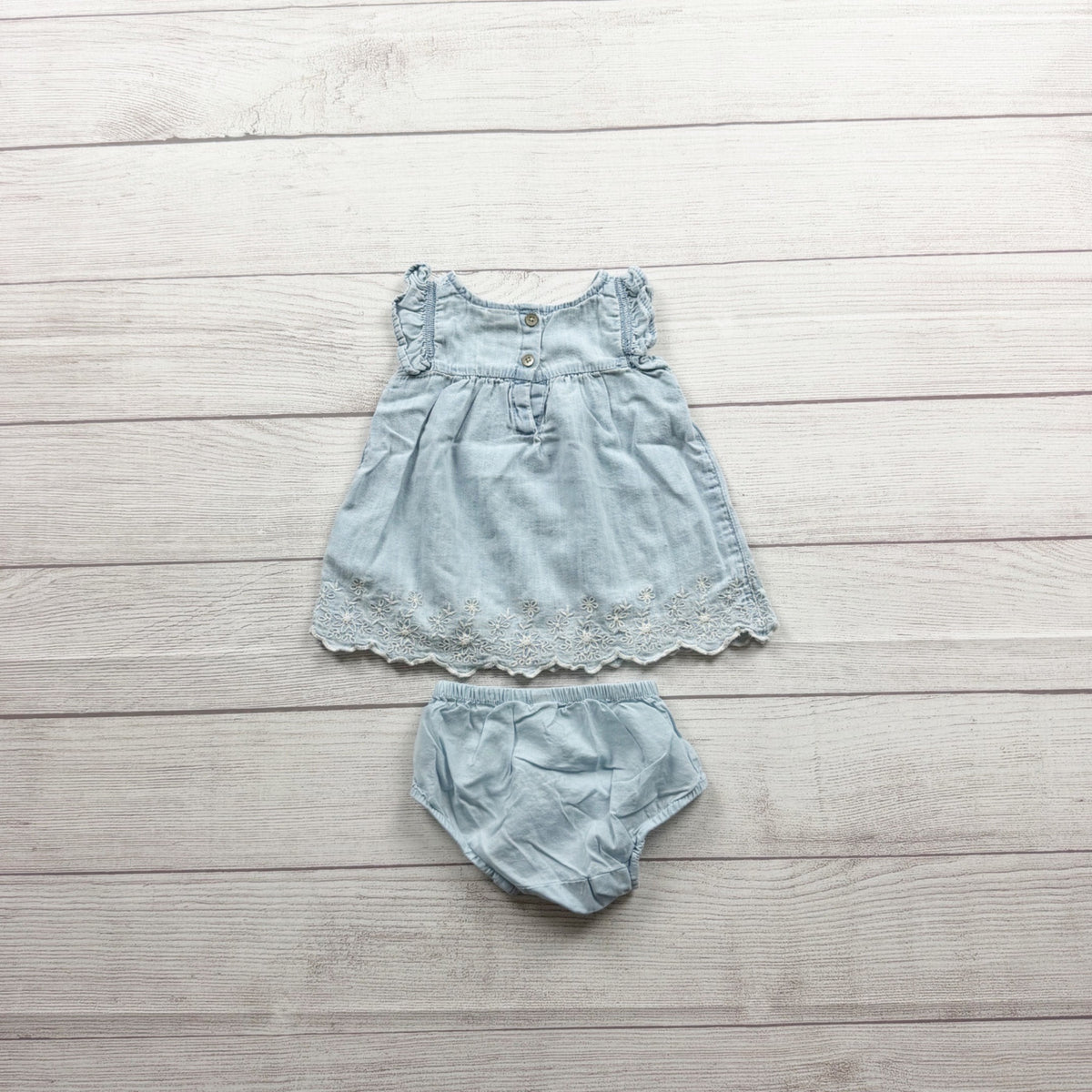 Gap Denim Baby Dress Bloomers Set Light Blue Embroidered Outfit 0-3 Months